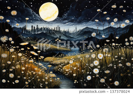 Serene Moonlit Meadows - Generative AI 137378024