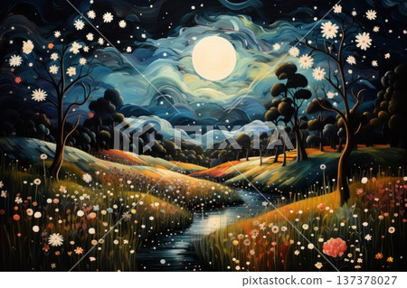 Serene Moonlit Meadows - Generative AI Serene Moonlit Meadows - Generative AI 137378027