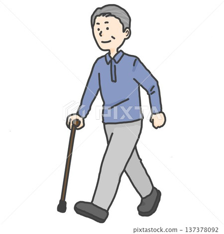 Elderly man woman walking cane rehabilitation walk preventive care assistance required whole body Elderly man woman walking cane rehabilitation walk preventive care assistance required whole body 137378092