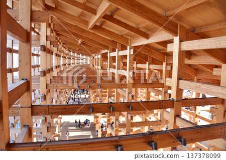 從2025年大阪關西世博會巨大的屋頂環之間看到的景色 137378099