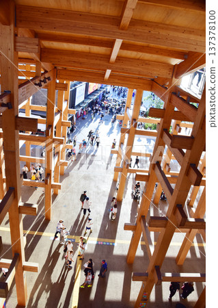 從2025年大阪關西世博會巨大的屋頂環之間看到的景色 137378100