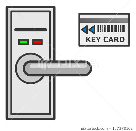 飯店和住宅中使用的卡片鑰匙門把手，用於安全防護。 137378102