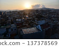 Takayama City, Gifu Prefecture, Japan - Cityscape in the city center and a beautiful sunset - Aerial view from a high-rise building 137378569