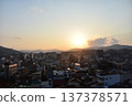Takayama City, Gifu Prefecture, Japan - Cityscape in the city center and a beautiful sunset - Aerial view from a high-rise building 137378571