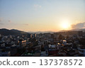Takayama City, Gifu Prefecture, Japan - Cityscape in the city center and a beautiful sunset - Aerial view from a high-rise building 137378572