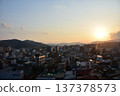 Takayama City, Gifu Prefecture, Japan - Cityscape in the city center and a beautiful sunset - Aerial view from a high-rise building 137378573