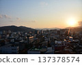 Takayama City, Gifu Prefecture, Japan - Cityscape in the city center and a beautiful sunset - Aerial view from a high-rise building 137378574