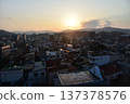 Takayama City, Gifu Prefecture, Japan - Cityscape in the city center and a beautiful sunset - Aerial view from a high-rise building 137378576