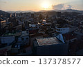 Takayama City, Gifu Prefecture, Japan - Cityscape in the city center and a beautiful sunset - Aerial view from a high-rise building 137378577