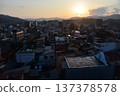 Takayama City, Gifu Prefecture, Japan - Cityscape in the city center and a beautiful sunset - Aerial view from a high-rise building 137378578