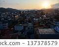 Takayama City, Gifu Prefecture, Japan - Cityscape in the city center and a beautiful sunset - Aerial view from a high-rise building 137378579