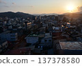 Takayama City, Gifu Prefecture, Japan - Cityscape in the city center and a beautiful sunset - Aerial view from a high-rise building 137378580