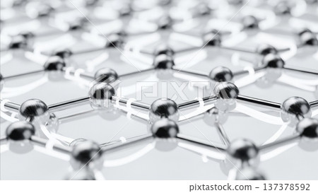 Molecular lattice structure network with metallic spheres and connecting rods in hexagonal pattern scientific visualization model 137378592