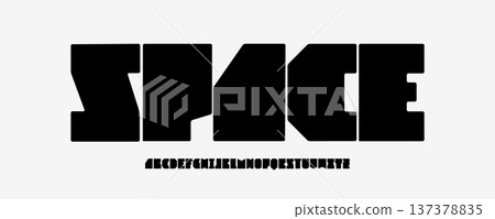 Bold Font Logo Alphabet Geometric Letter Set Modern Typography, Industrial Space Typographic Design for Thick Fat Title Text, Urban Poster Headline, Sport Logotype, Heavy Fonts. Vector Typeface 137378835