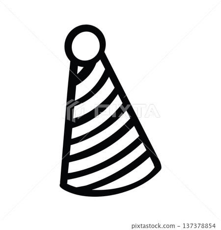 Birthday Party Hat Hand Drawn w Black and White Thick Lines 137378854