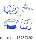 Set of breakfast whimsical doodles. Hand drawn food elements for morning meal design 137378921