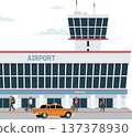 People outside airport building illustration 137378930