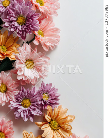 white greeting card with spring flowers, generative ai 137378965
