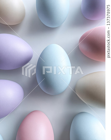 many different colorful eggs flat lay, generative ai 137378975