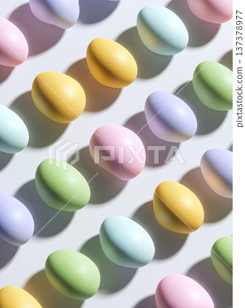 many different colorful eggs flat lay, generative ai 137378977