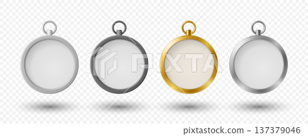 Vector 3d Blank Compass Set Isolated. Round Navigation Instruments with Empty Dial Face. Silver and Gold Compass Frames for Travel Branding. Map UI, Logo Badge and Mockup Design 137379046