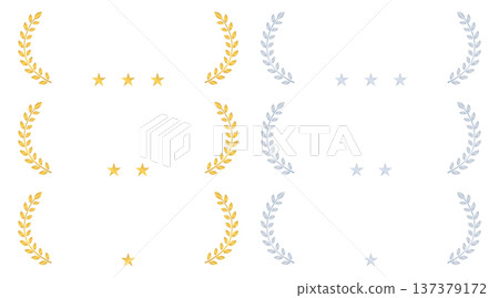Set of gold and silver laurel frames with three, two and one stars Set of gold and silver laurel frames with three, two and one stars 137379172