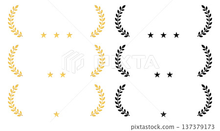 Set of gold and black laurel frames with three, two and one stars Set of gold and black laurel frames with three, two and one stars 137379173