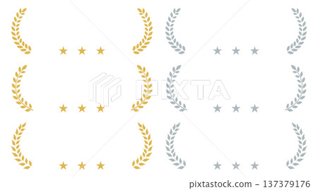 Gold and silver three-star laurel frame set Gold and silver three-star laurel frame set 137379176