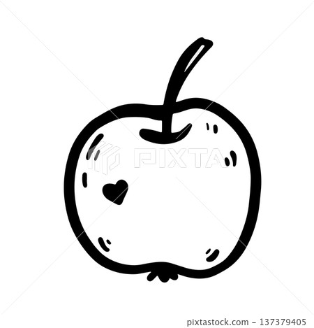 Hand drawn doodle apple illustration. Single apple isolated on white background. Simple outline drawing suitable for food design, packaging, branding, prints, and healthy eating projects 137379405