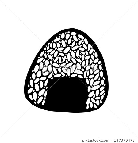 Hand drawn doodle onigiri sushi illustration. Single onigiri piece isolated on white background. Simple outline drawing suitable for food design, packaging, branding, prints, menus, and Japanese 137379473