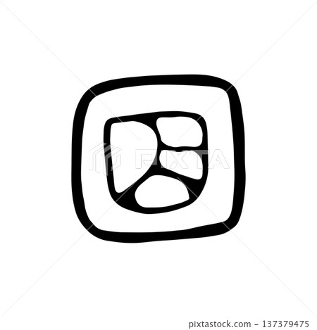Doodle sushi illustration. Single sushi piece isolated on white background. Simple outline drawing suitable for food design, packaging, branding, prints, menus, and Japanese cuisine projects. 137379475