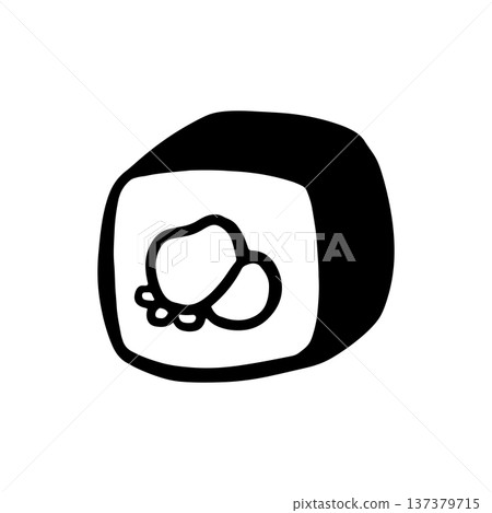 Doodle sushi illustration. Single sushi piece isolated on white background. Simple outline drawing suitable for food design, packaging 137379715