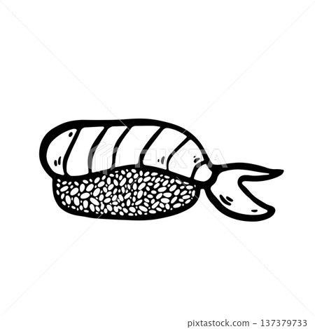Hand drawn doodle nigiri sushi illustration. Single nigiri piece isolated on white background. Simple outline drawing suitable for food design, packaging, branding, prints, menus, and Japanese cuisine Hand drawn doodle nigiri sushi illustration. Single nigiri piece isolated on white background. Simple outline drawing suitable for food design, packaging, branding, prints, menus, and Japanese cuisine 137379733