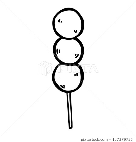 Doodle dango sweets illustration in vector style. Skewered Japanese dessert isolated on white background. Simple outline drawing suitable for food design, packaging 137379735