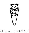 Doodle Japanese gelato illustration in vector style. Panda-shaped ice cream dessert. Cute and aesthetic design dessert, wagashi, and kawaii-themed projects. Suitable for prints, packaging 137379736