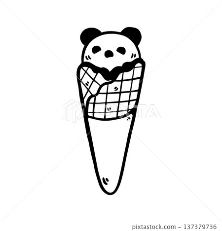 Doodle Japanese gelato illustration in vector style. Panda-shaped ice cream dessert. Cute and aesthetic design dessert, wagashi, and kawaii-themed projects. Suitable for prints, packaging 137379736