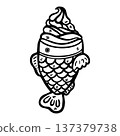 Doodle taiyaki illustration. Japanese fish-shaped sweet dessert isolated on white background. Simple outline drawing suitable for food design, packaging 137379738