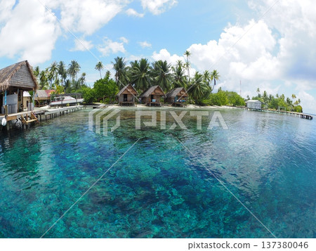 塔希提島法卡拉瓦的熱帶海景和美麗的潟湖 塔希提島法卡拉瓦的熱帶海景和美麗的潟湖 137380046