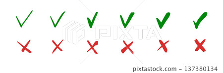 Check marks hand drawn doodle vector set. Check marks hand drawn doodle vector set. 137380134