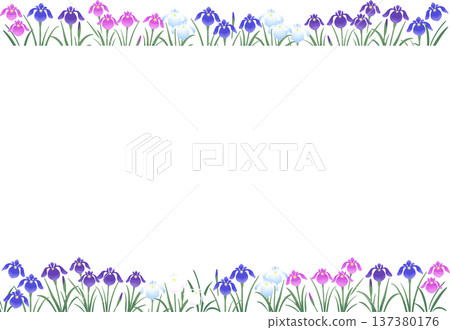 鳶尾花邊框（上下裝飾）| 初夏日式向量邊框素材 137380176