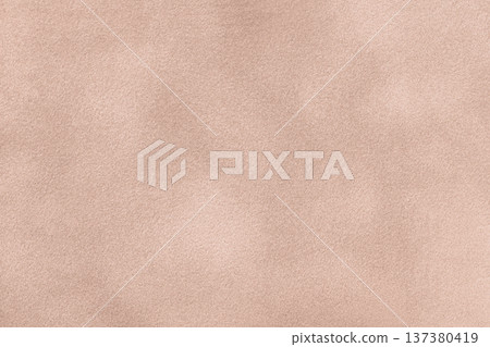 Light warm beige suede fabric background with matte nap velvet texture. Nude tones and soft felt textile surface in macro 137380419