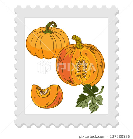 vector illustration of pumpkin and wreath sign 137380526