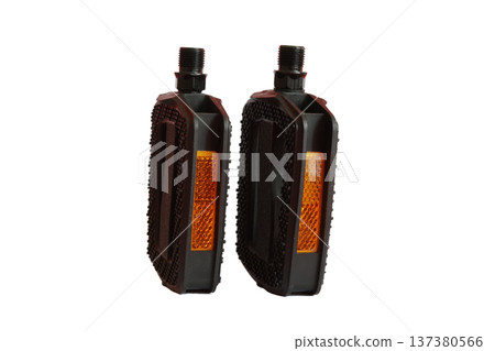 Black bicycle pedals with reflectors. Black bicycle pedals with reflectors. 137380566