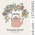 immune herbal blend wreath with teapot  137380681