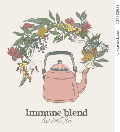 immune herbal blend wreath with teapot  137380681