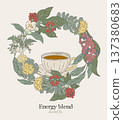 round wreath made of energy tea medicinal plants 137380683