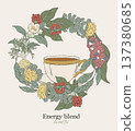 round wreath made of energy tea medicinal plants 137380685