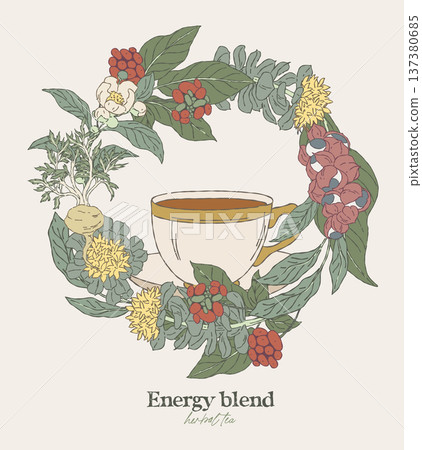 round wreath made of energy tea medicinal plants 137380685