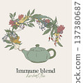 immune herbal blend wreath with teapot  137380687