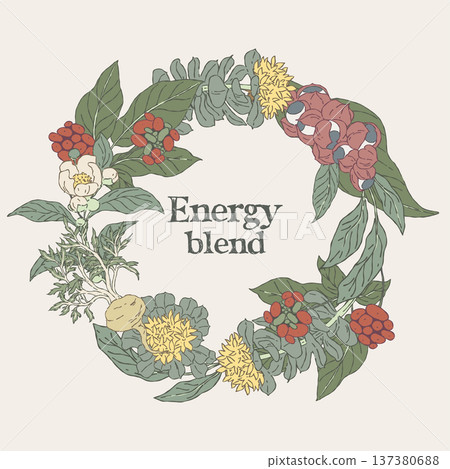 round wreath made of energy tea medicinal plants round wreath made of energy tea medicinal plants 137380688